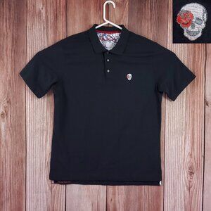 Robert Graham Mens Large Classic Fit Skull Rose Black Short Sleeve Polo Shirt